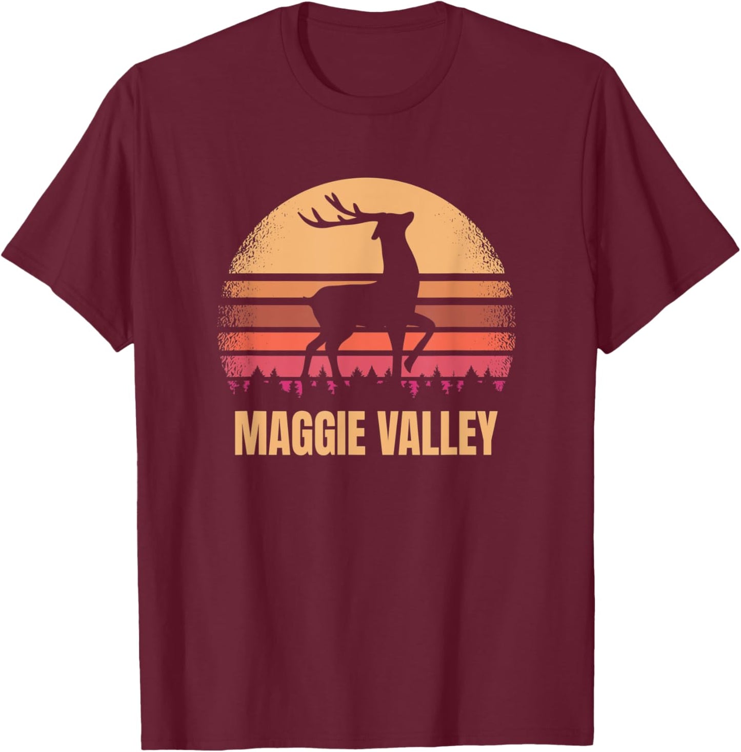 Maggie Valley North Carolina Deer NC Distressed Buck Retro T-Shirt - T-Shirt | Maroon
