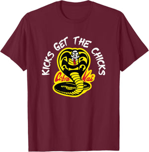 Cobra Kai Kicks Get The Chicks T-Shirt - T-Shirt | Maroon