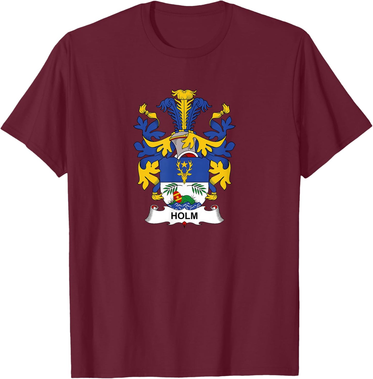 Holm Coat of Arms - Family Crest T-Shirt - T-Shirt | Maroon