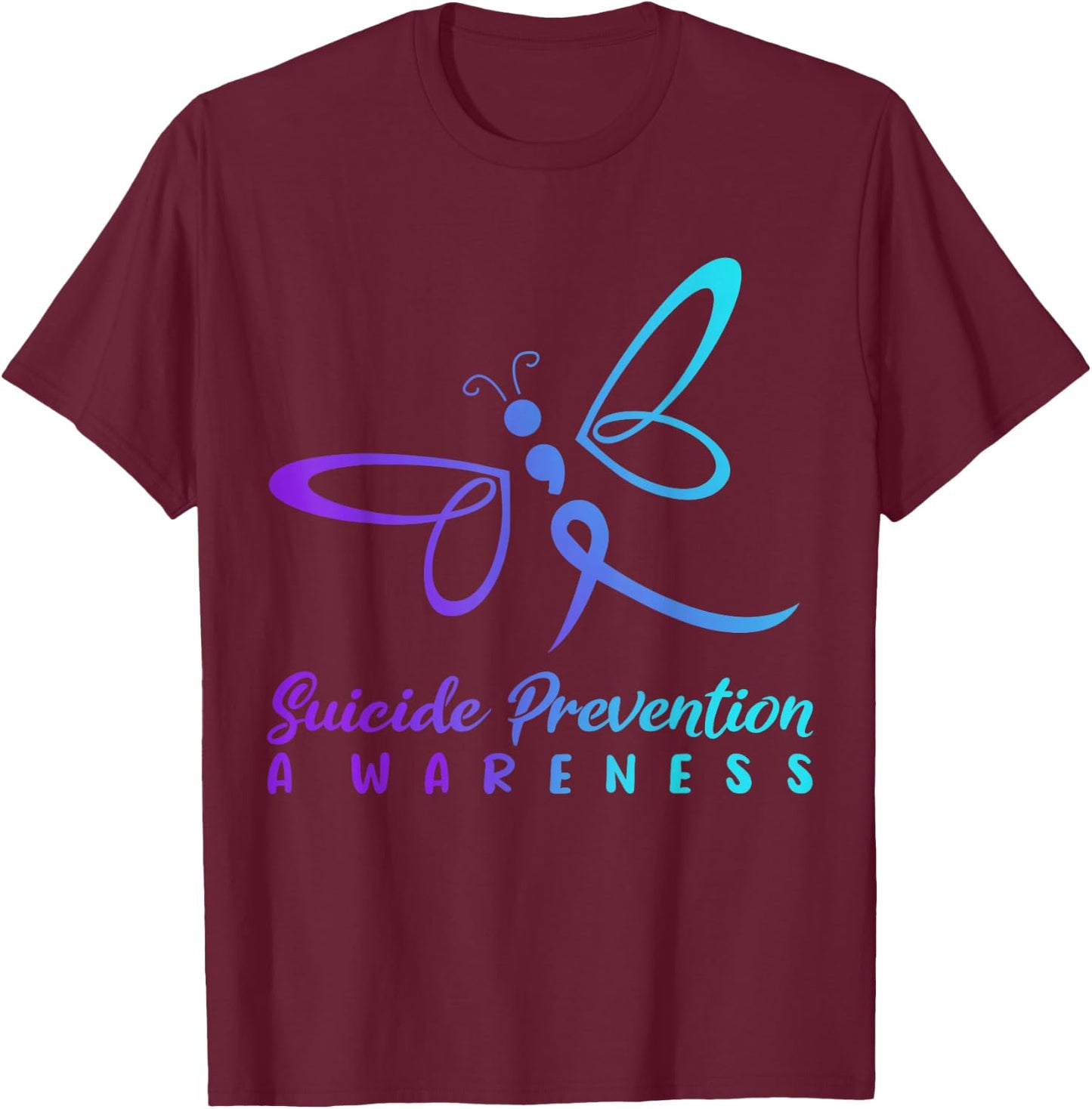 Dragonfly Suicide Prevention Awareness Pink And Teal Ribbon T-Shirt - T-Shirt | Maroon