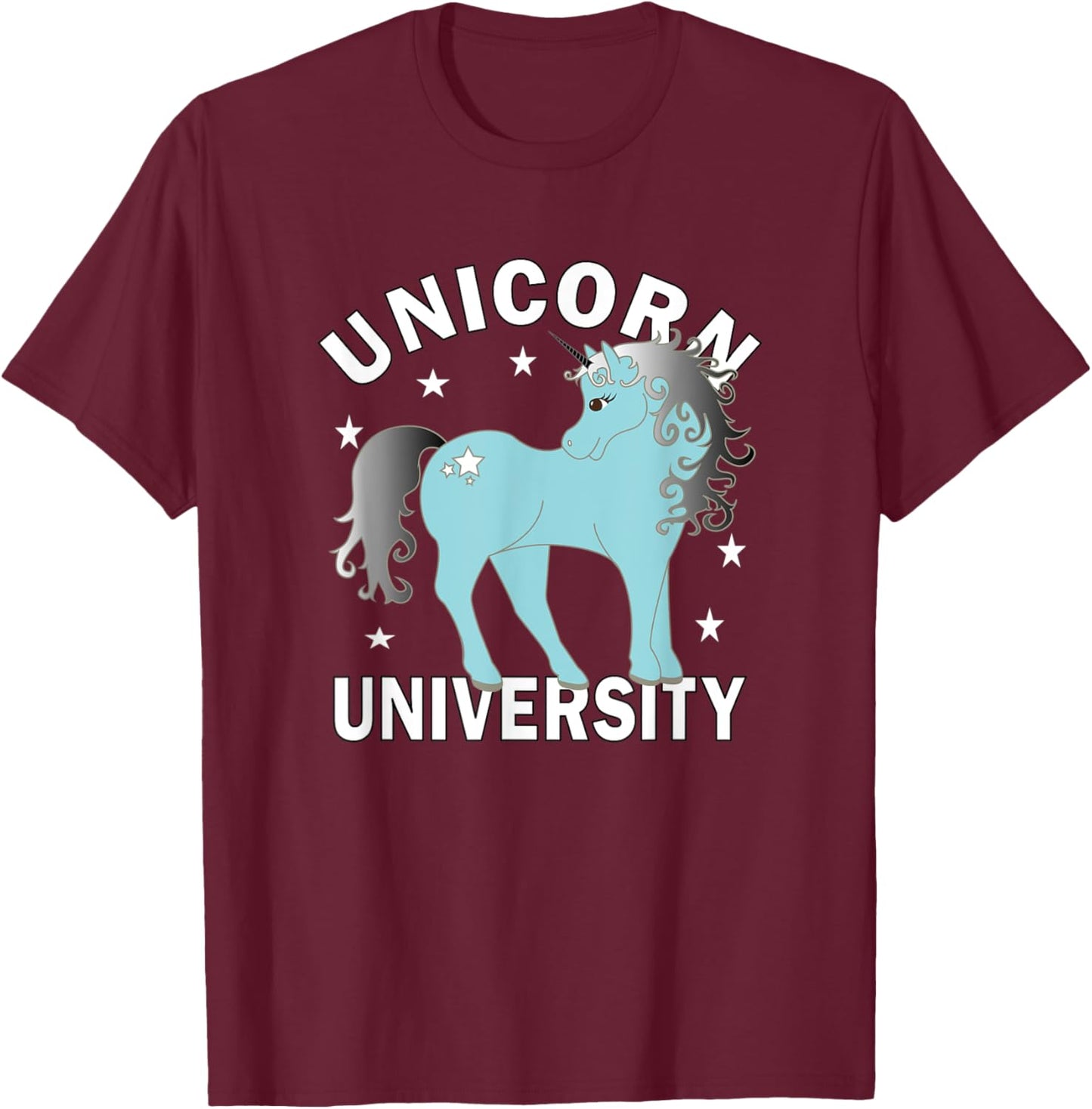Blue Unicorn University White Stars T-Shirt - T-Shirt | Maroon