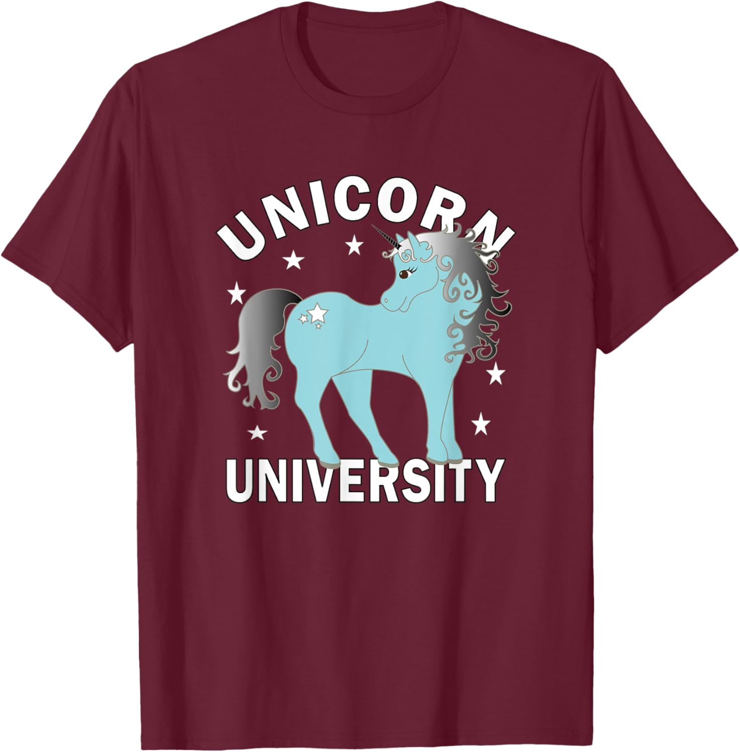 Blue Unicorn University White Stars T-Shirt - T-Shirt | Maroon