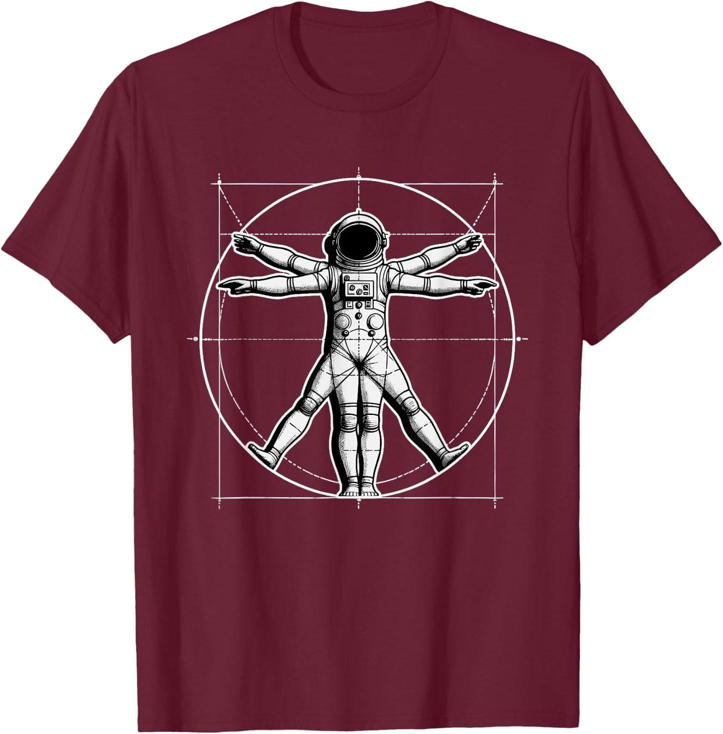 Vitruvian Astronaut Outer Space Men Kids Women Funny Space T-Shirt - T-Shirt | Maroon