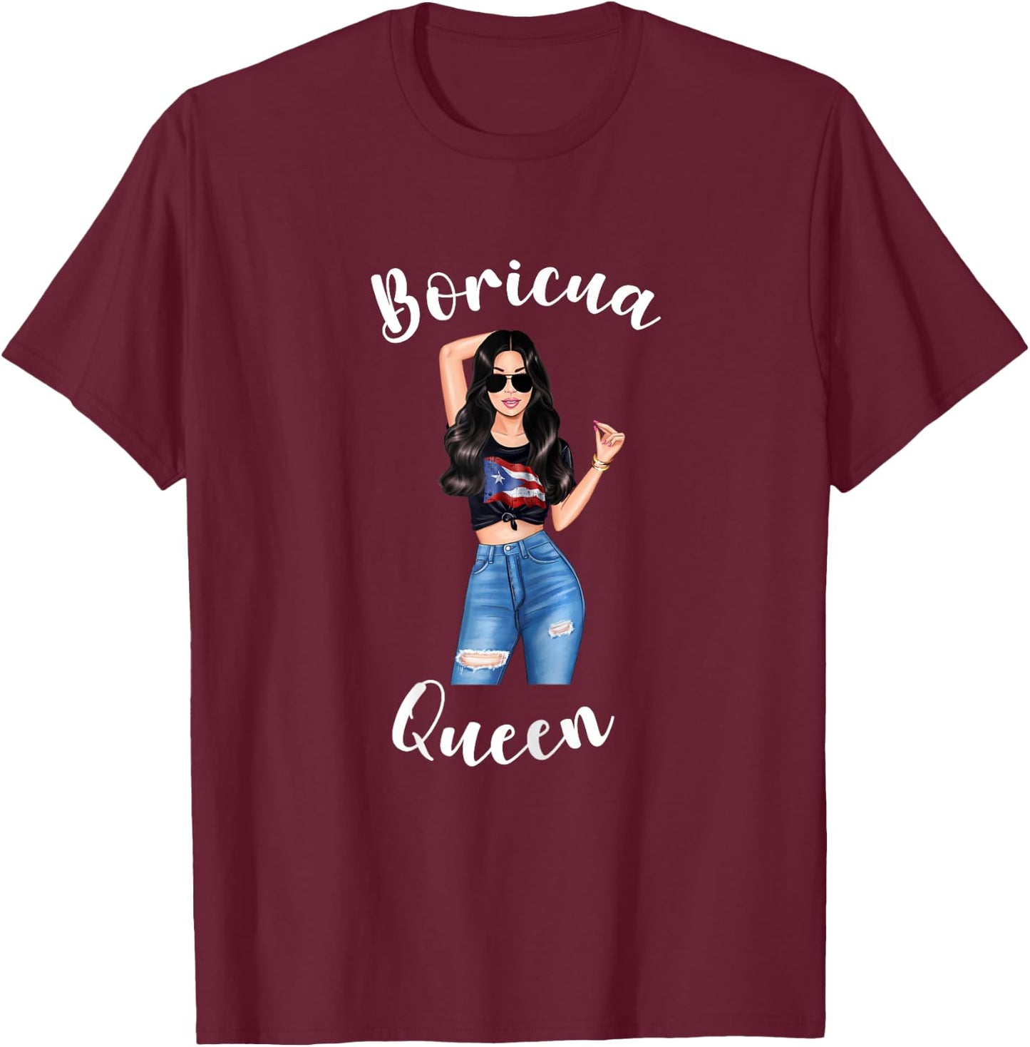 Boricua Queen Puerto Rico Woman Rican Proud Princess Diva T-Shirt - T-Shirt | Maroon
