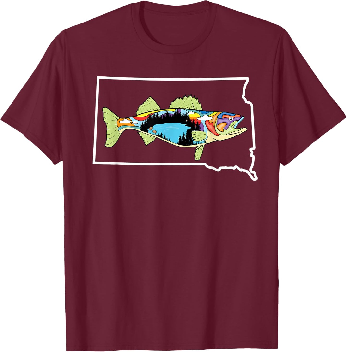 South Dakota Walleye Walleye Fishing Freshwater Fisherman T-Shirt - T-Shirt | Maroon