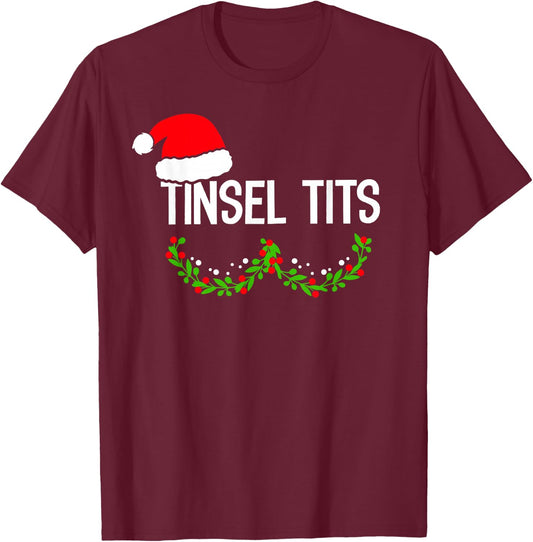Funny Tinsel-Tits Matching Jingle-Balls Christmas Couples T-Shirt - T-Shirt | Maroon