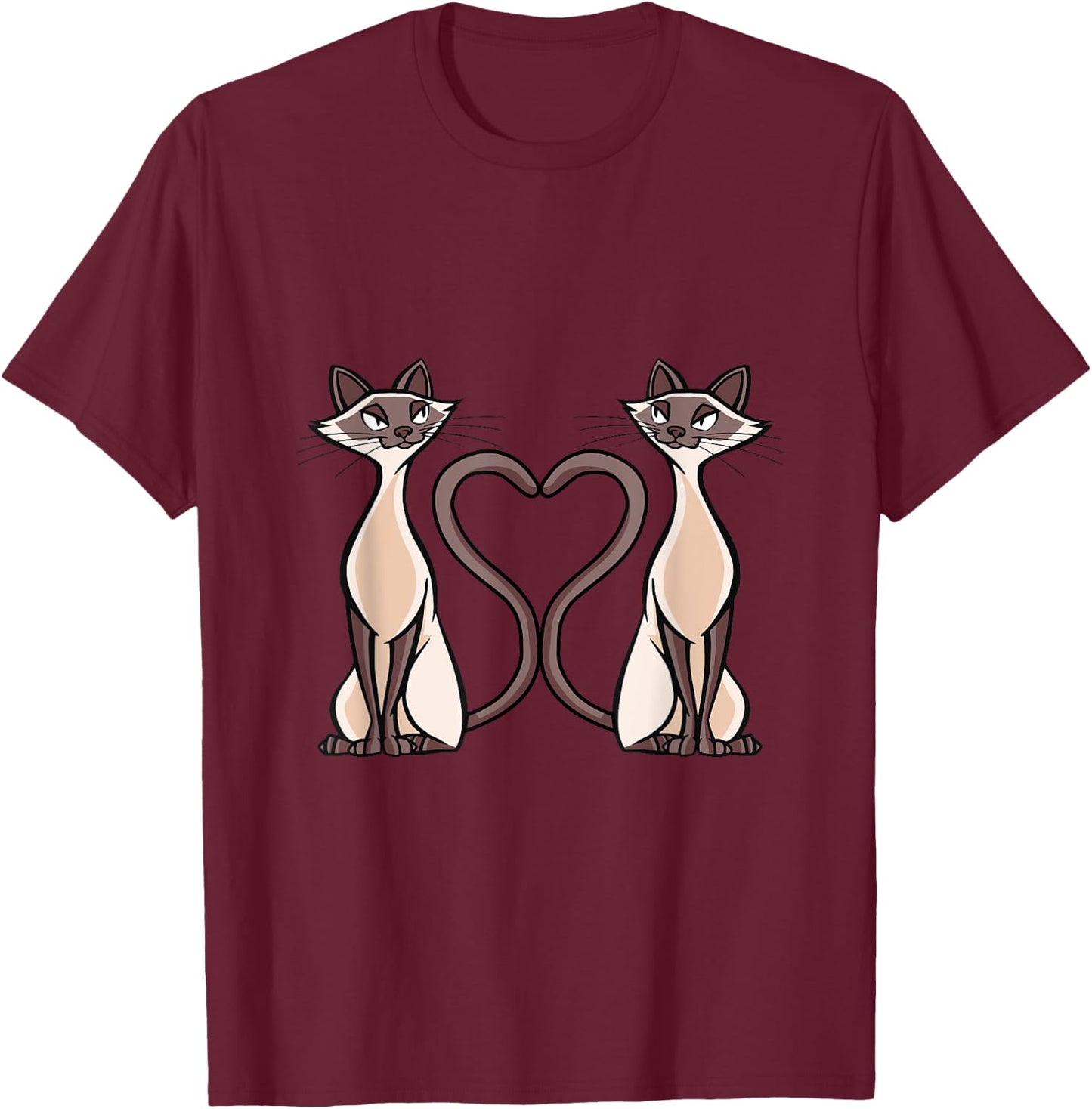 Siam Cat Heart Design Cat Lovers T-Shirt - T-Shirt | Maroon