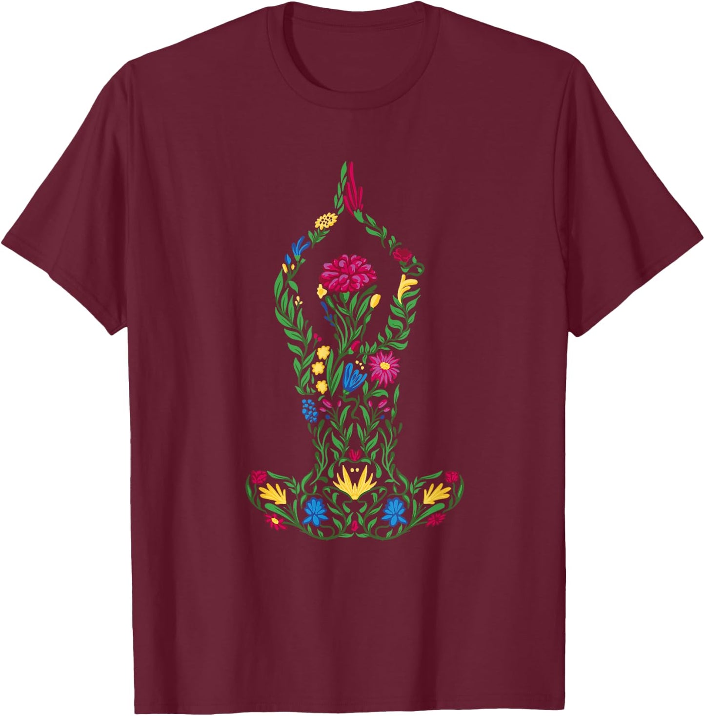Namaste Yoga Women Meditation Colorful flower T-Shirt - T-Shirt | Maroon