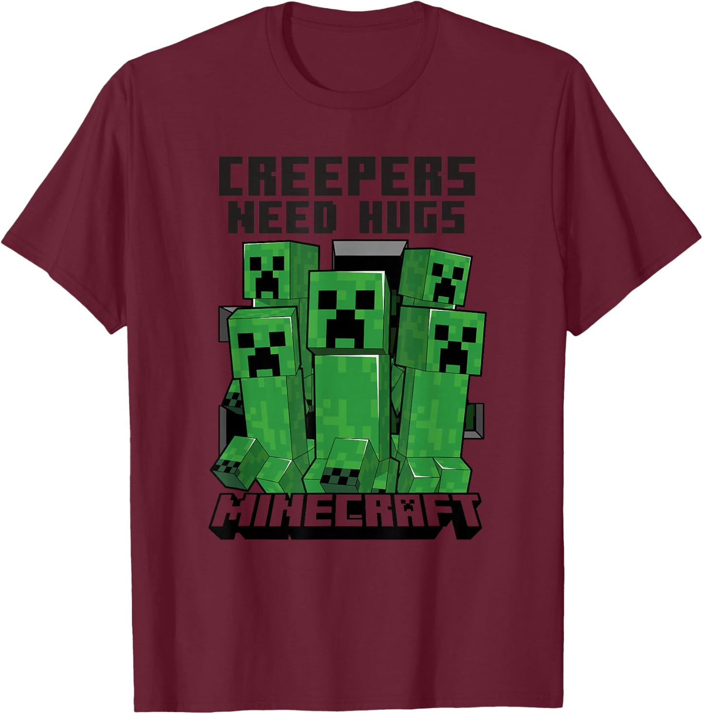 Minecraft Creepers Need Hugs March T-Shirt - T-Shirt | Maroon