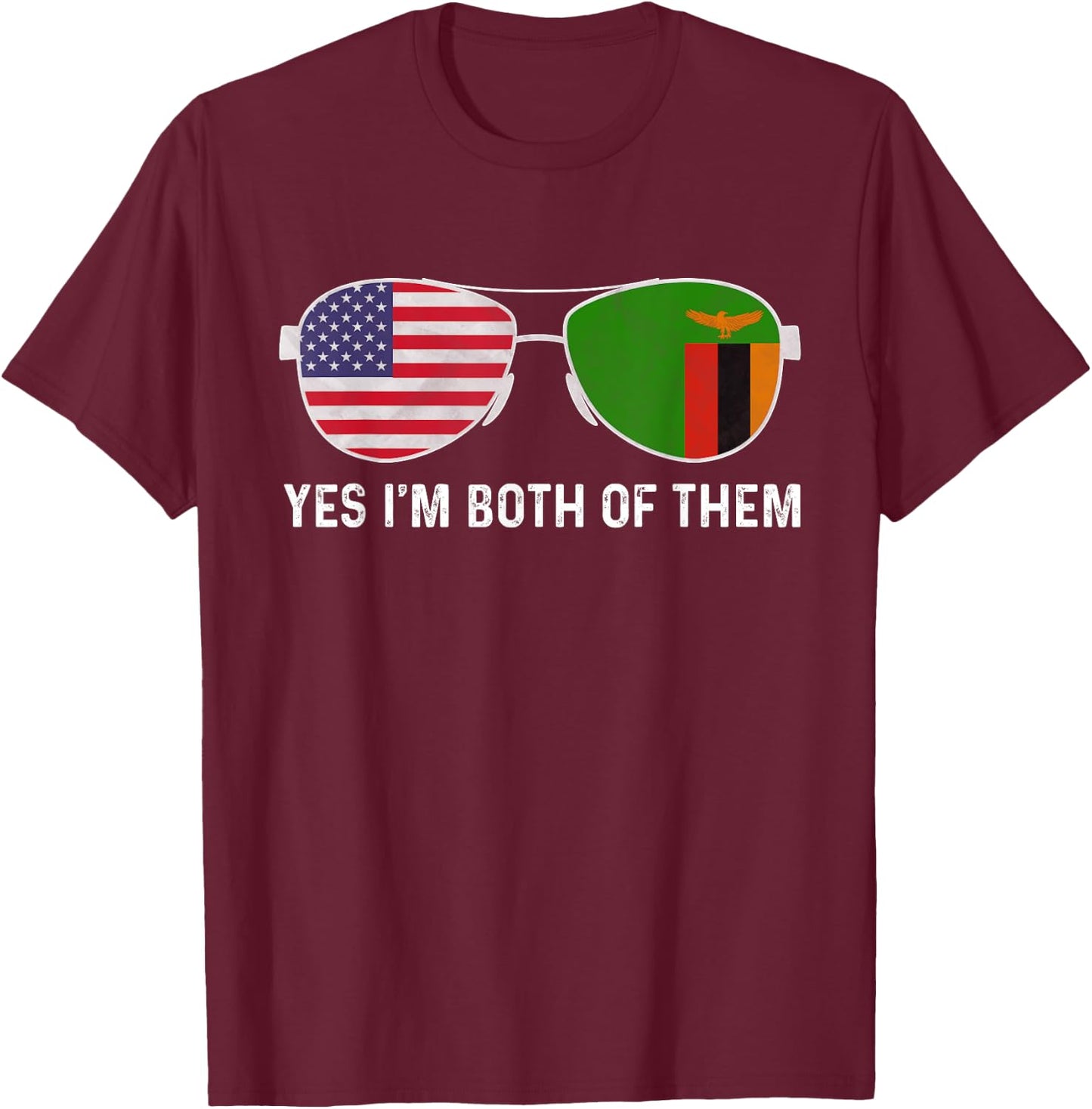 Sunglass Design Zambian American Flag Patriotic Heritage Kids Men T-Shirt - T-Shirt | Maroon