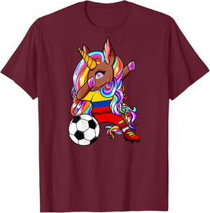 Dabbing Brown Skin Unicorn Colombia Soccer Lovers Football T-Shirt - T-Shirt | Maroon