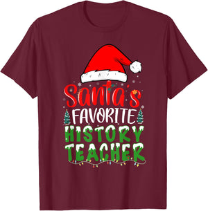 Santa's Favorite History Teacher Christmas Women T-Shirt - T-Shirt | Maroon