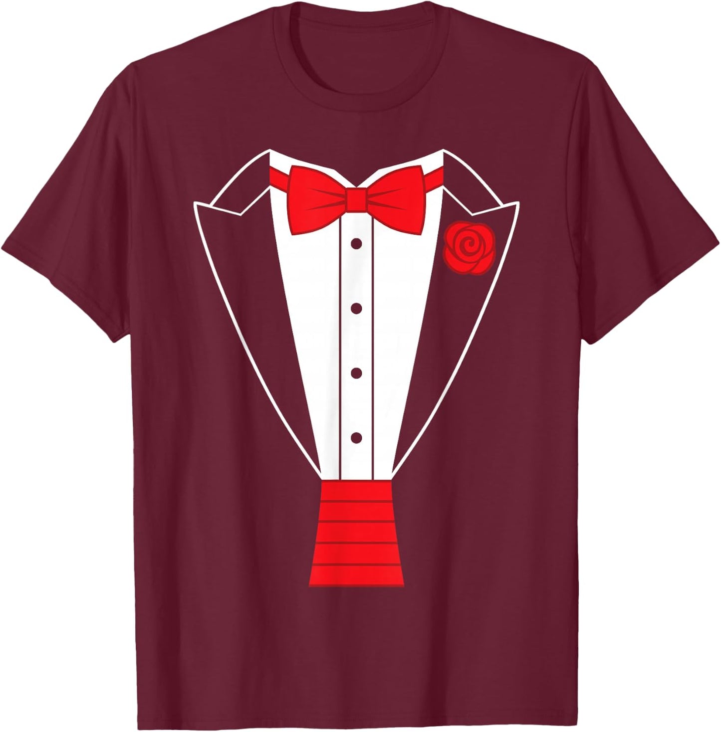 Red Bow Tie Tuxedo T-Shirt - T-Shirt | Maroon