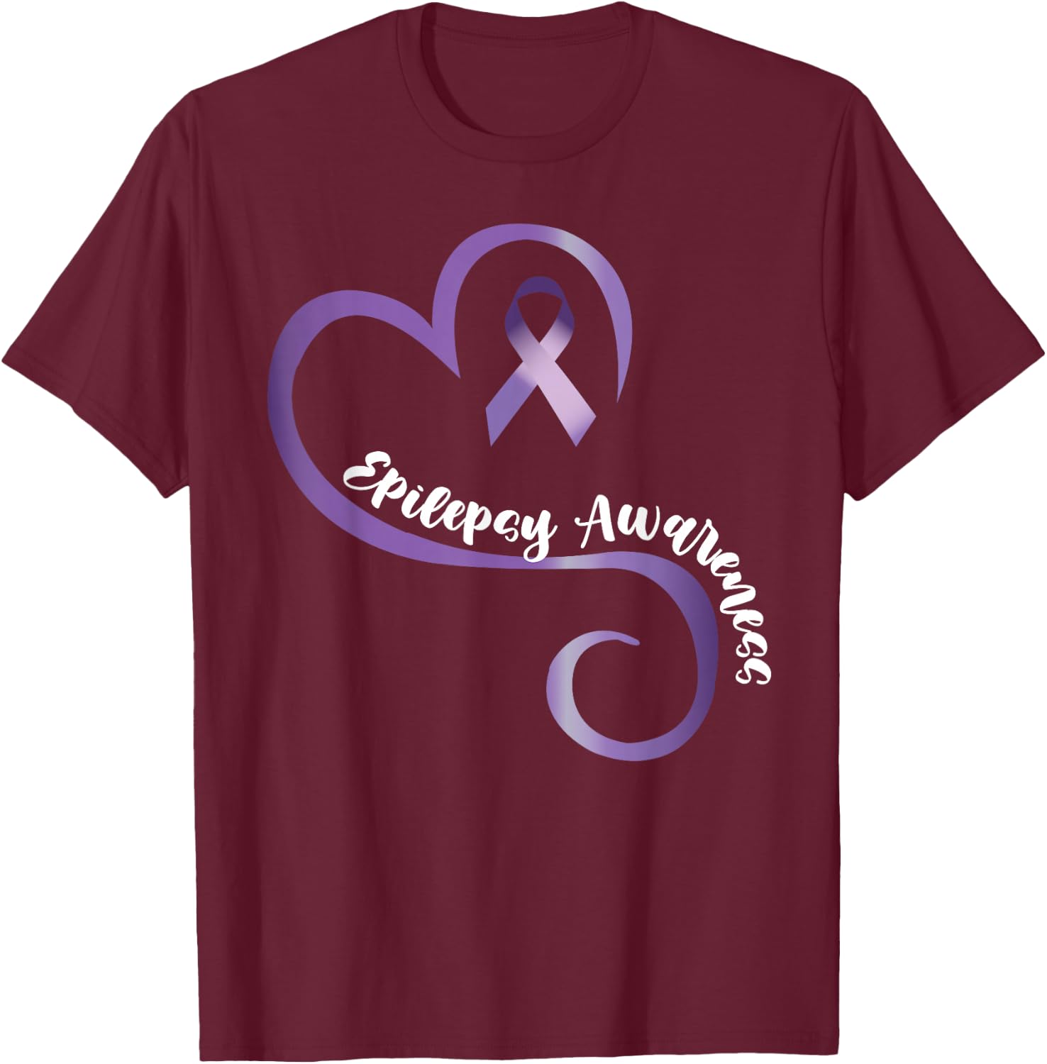 Epilepsy Awareness Heart Ribbon T-Shirt - T-Shirt | Maroon
