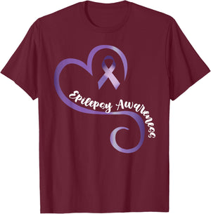 Epilepsy Awareness Heart Ribbon T-Shirt - T-Shirt | Maroon
