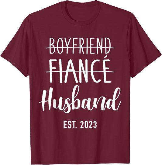 Boyfriend fiancé husband 2023 for wedding and honeymoon T-Shirt - T-Shirt | Maroon