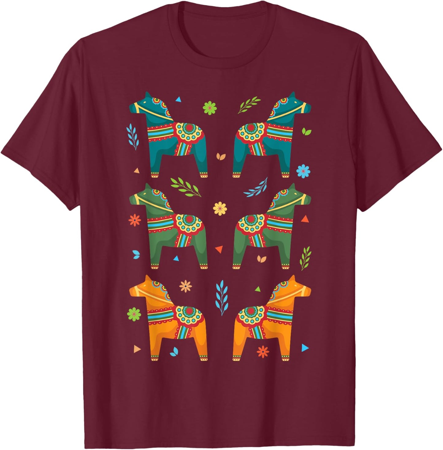 Dala Horse Sweden Swedish Dalecarlian Horses Scandinavian T-Shirt - T-Shirt | Maroon