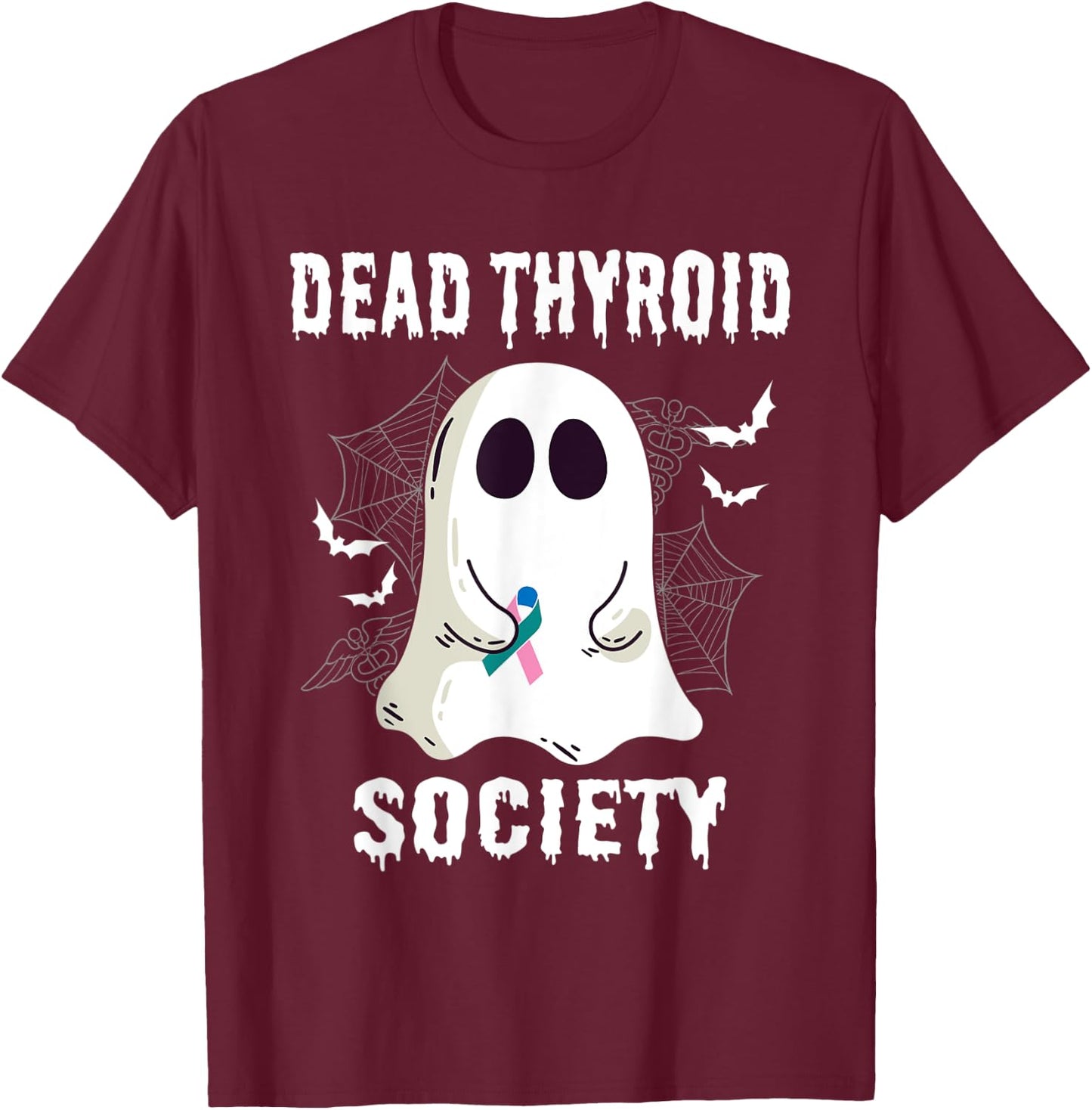 Halloween Dead Thyroid Society Diabetes Awareness Ghost T-Shirt - T-Shirt | Maroon