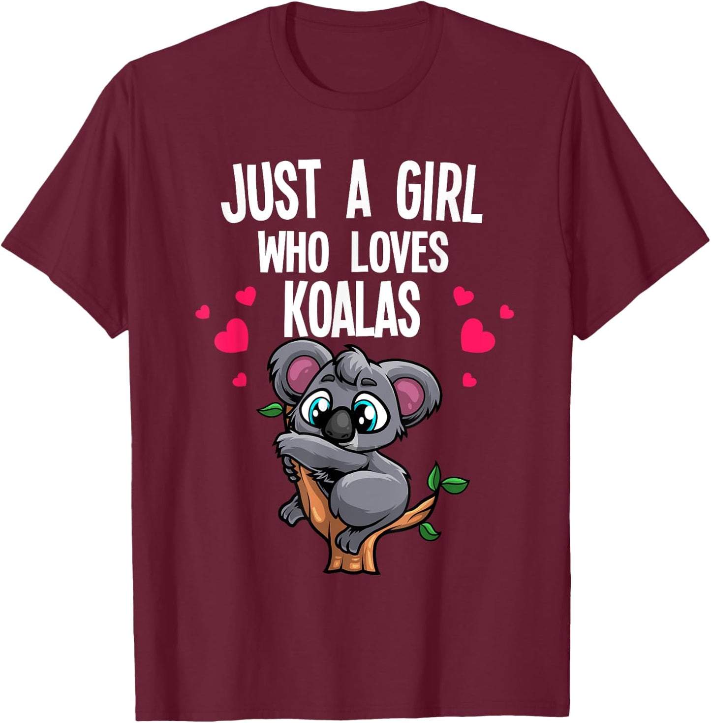 Funny Koala Bear For Girls Women Australian Animal Hearts T-Shirt - T-Shirt | Maroon