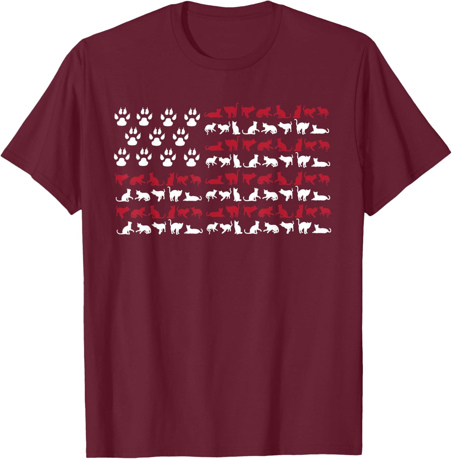 4th of July Shirt Cat Meowica American Flag USA T-Shirt - T-Shirt | Maroon