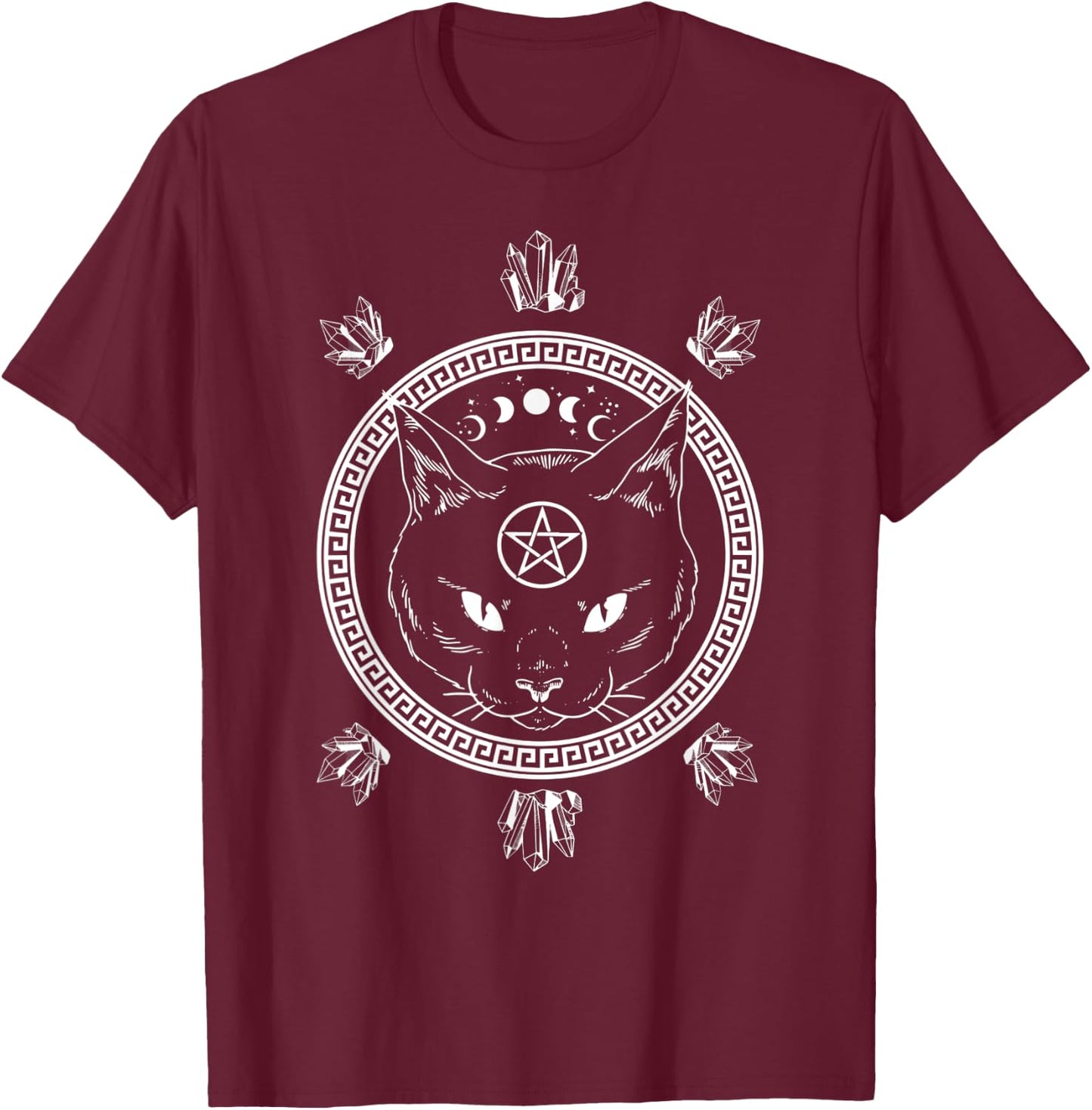 Moon Cat Crystal Retro Witch Dark Symbol Goth Lover Mythical Men Women T-Shirt - T-Shirt | Maroon