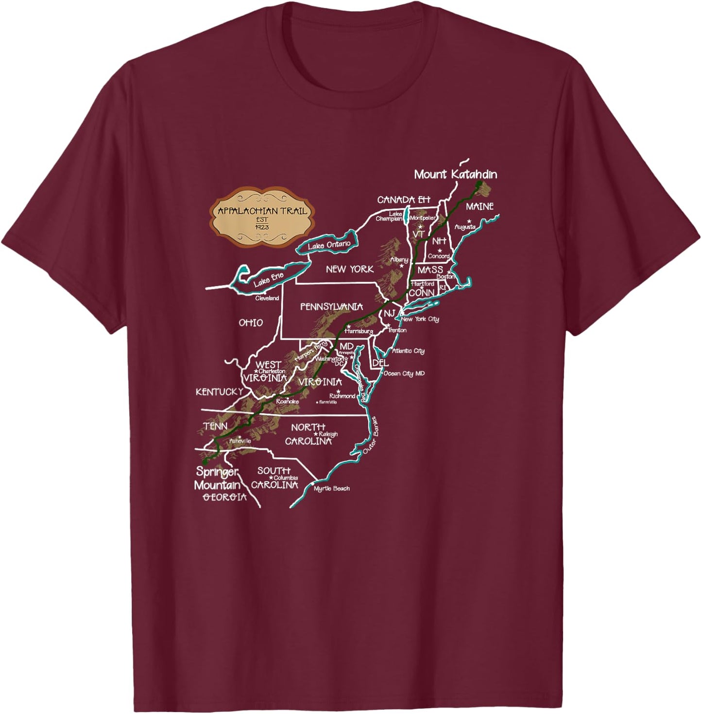 Appalachian Trail Hiking Map T-Shirt - T-Shirt | Maroon