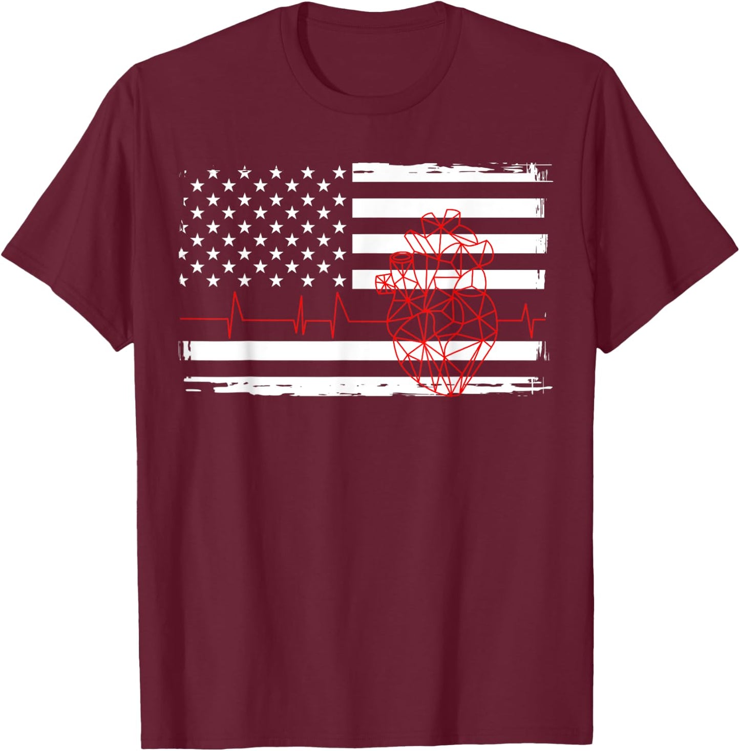 Cardiologist Geometric Heart USA Flag Fourth Of July T-Shirt - T-Shirt | Maroon