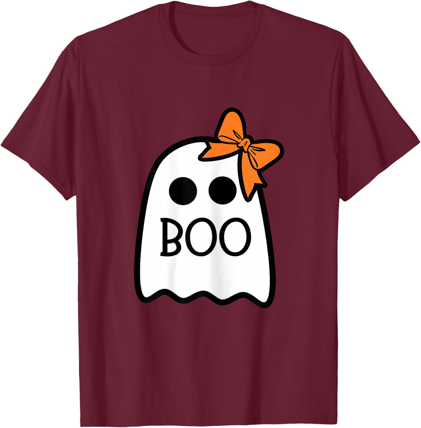 Girls Halloween Ghost with Bow Boo Costume T-Shirt - T-Shirt | Maroon