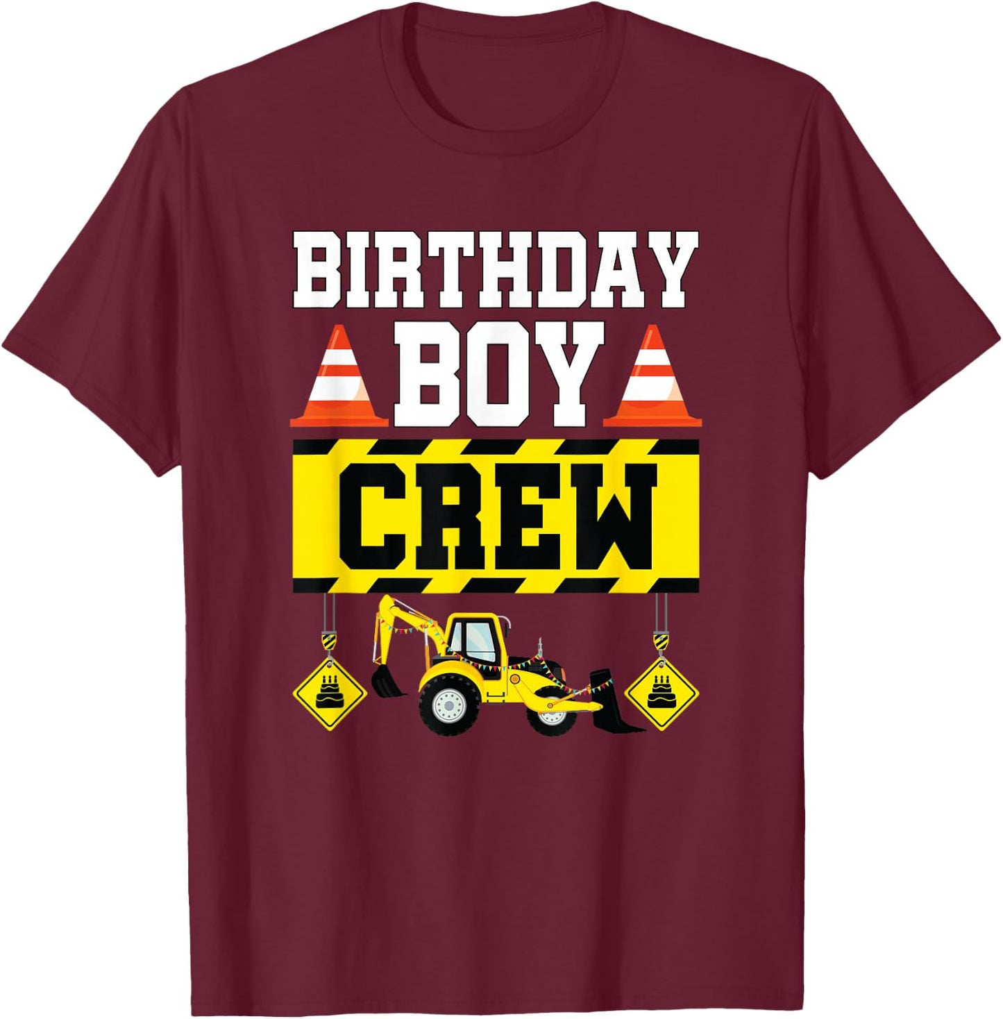 Birthday Boy Crew Shirt For Boys Kids Construction Crew T-Shirt - T-Shirt | Maroon