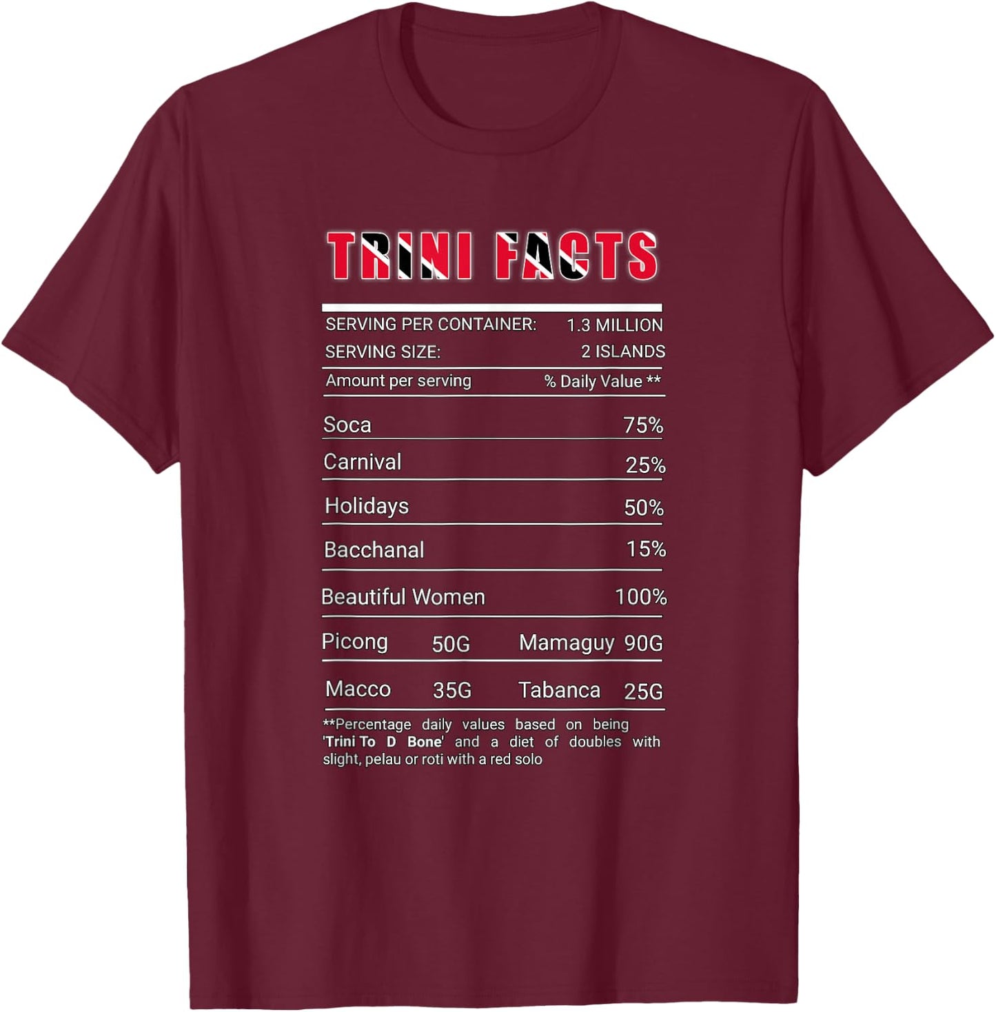 Trinidad Nutrition Facts| Trinidad | Trini To D Bone T-Shirt - T-Shirt | Maroon