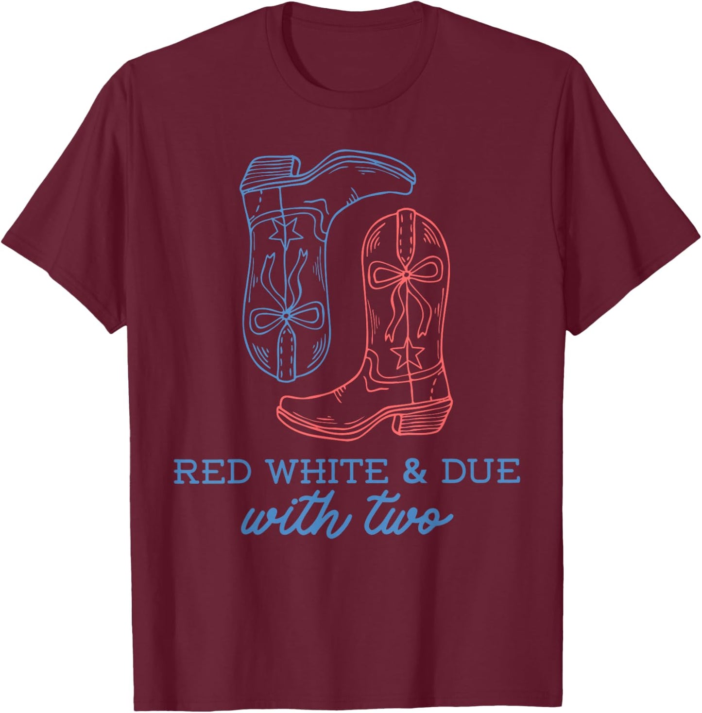 Red White and Due Pregnancy Announcement Twin Cowboy Western T-Shirt - T-Shirt | Maroon