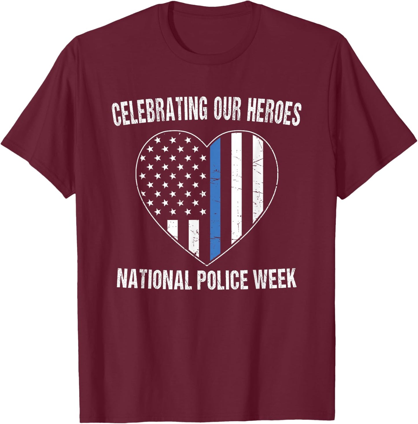 National Police Week Shirt Vintage Blue Line American Flag T-Shirt - T-Shirt | Maroon