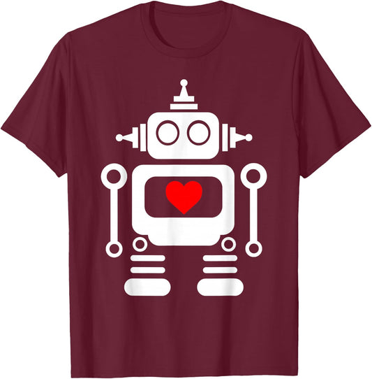 Cute Robot with Red Heart for kids and Adults T-Shirt - T-Shirt | Maroon