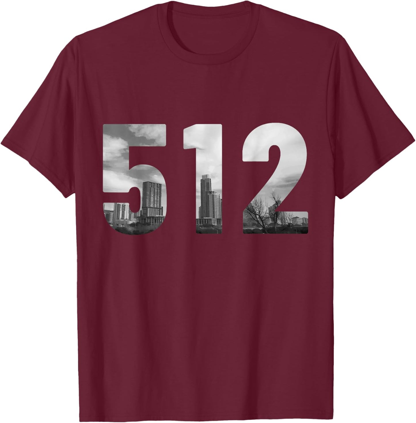 Austin 512 Area Code Skyline Texas Pride Vintage T-Shirt - T-Shirt | Maroon
