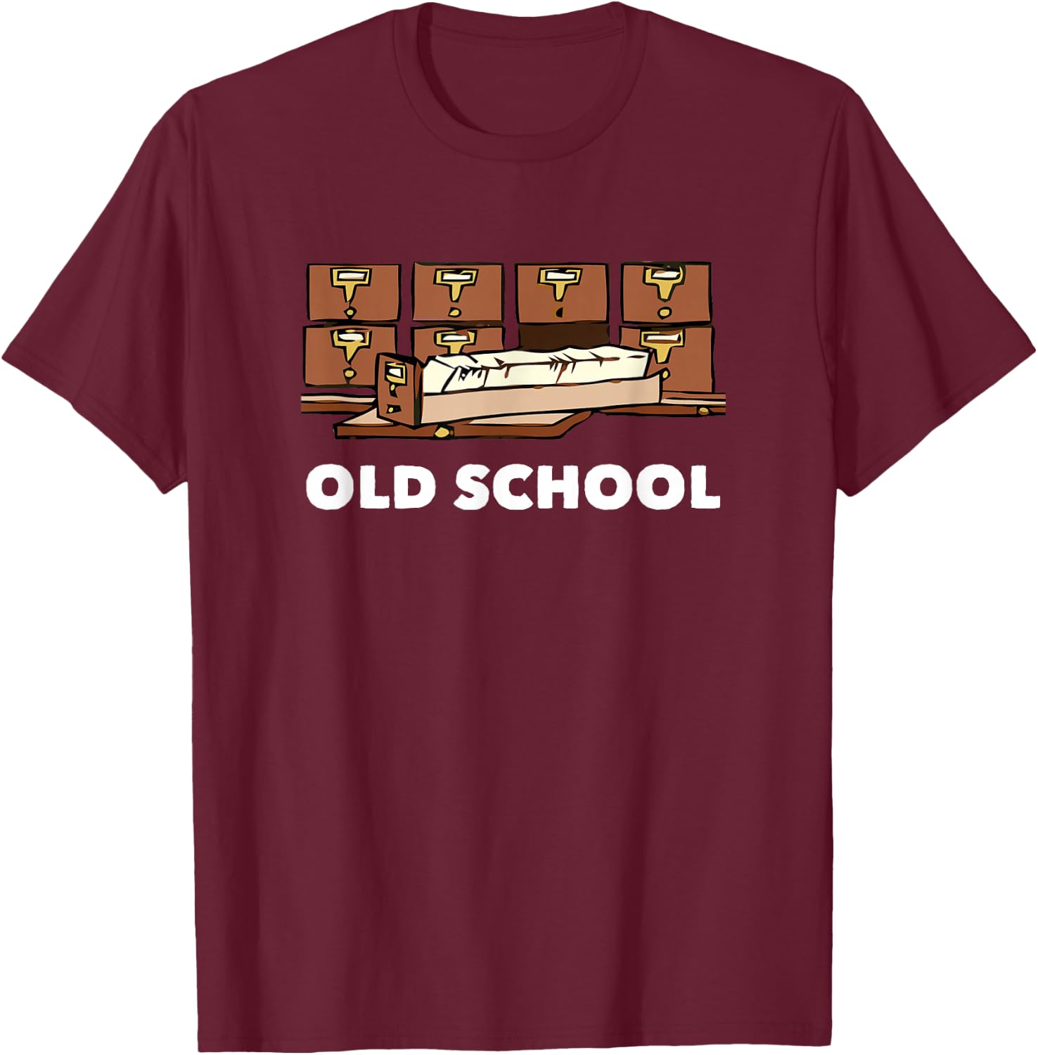 Card Catalog Old School Librarian Gift T-Shirt - T-Shirt | Maroon