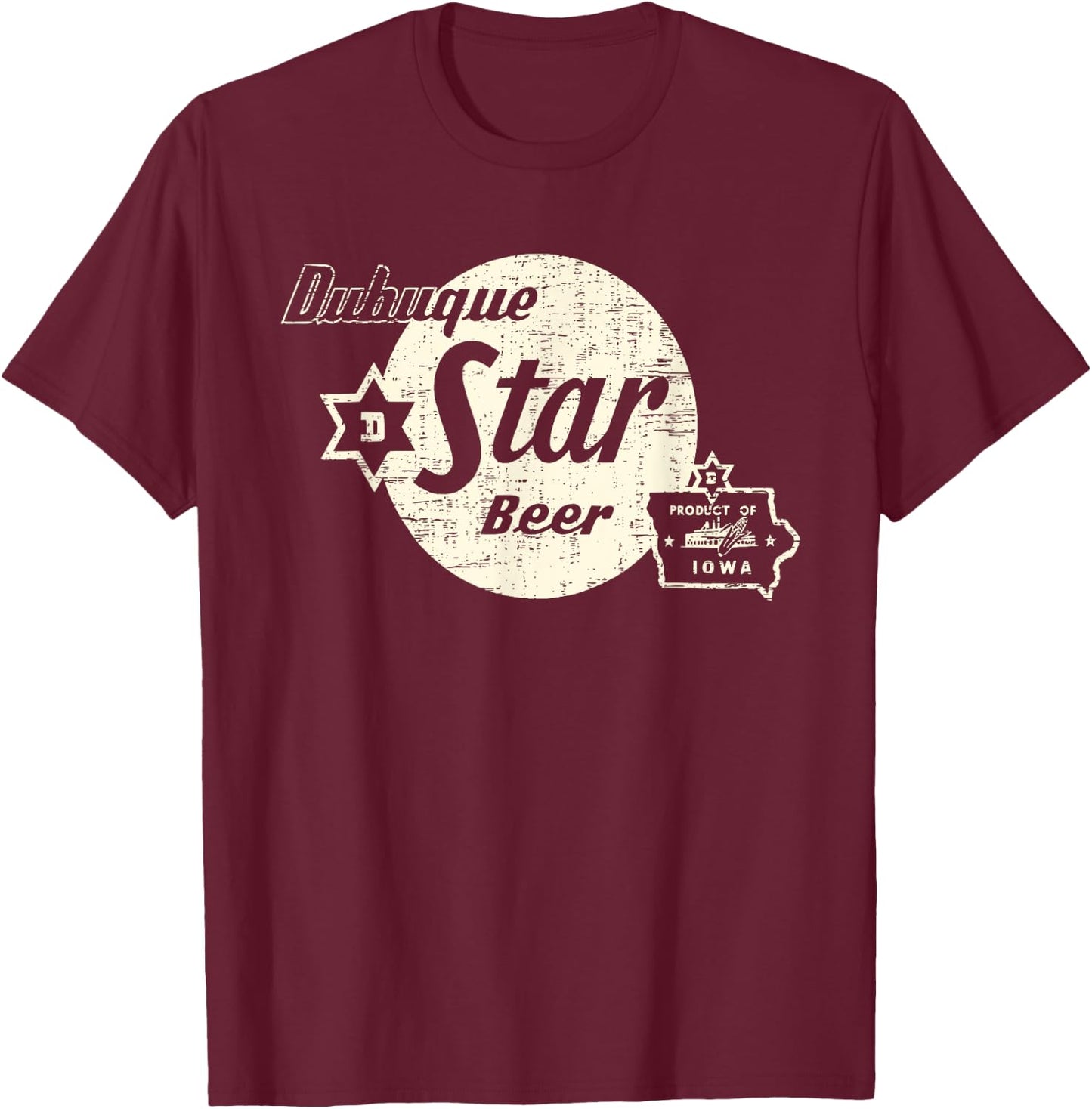 Vintage Advertising Art Dubuque Iowa Restaurant Bar , Men's -Adults Black 3X-Large Short Sleeve Classic Fit Cotton T-Shirt - T-Shirt | Maroon