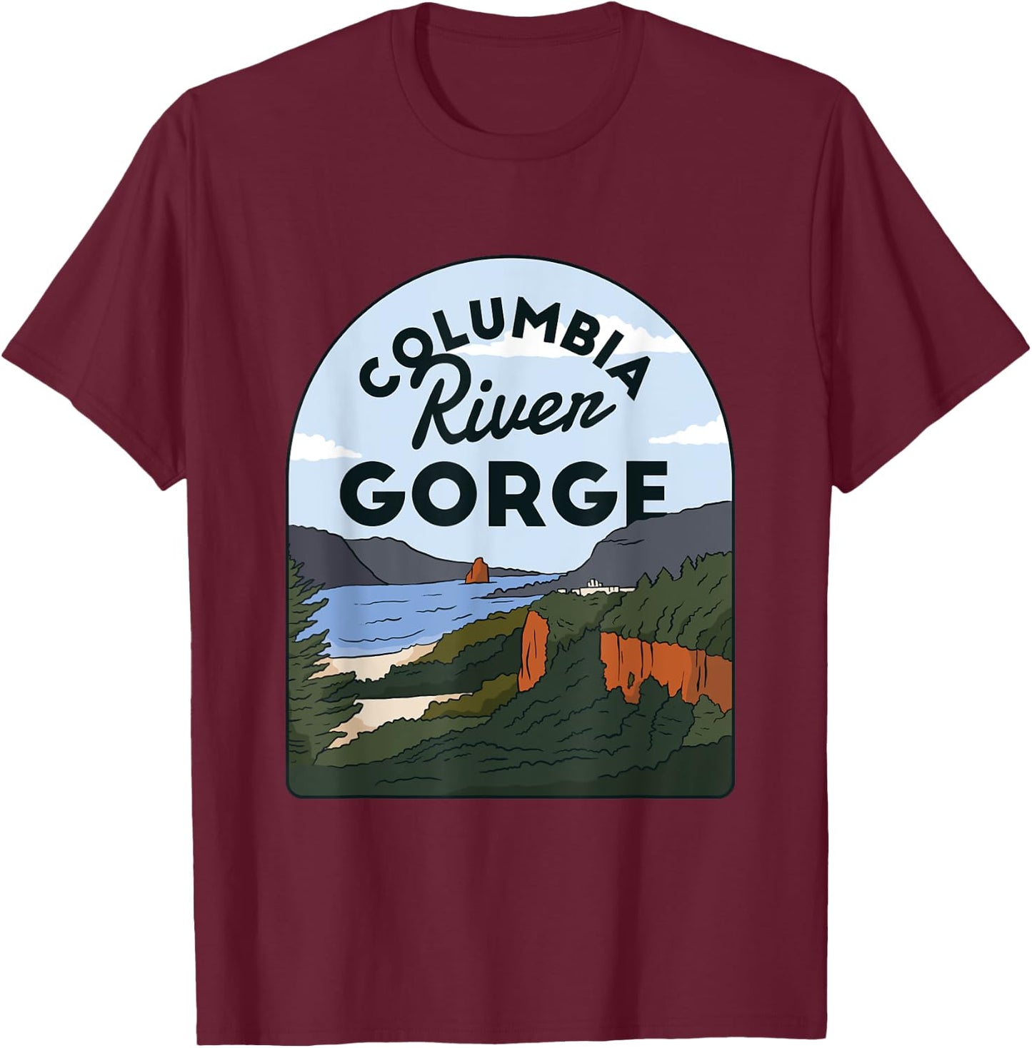 Columbia River Gorge Oregon Travel Nature Portland Salem T-Shirt - T-Shirt | Maroon
