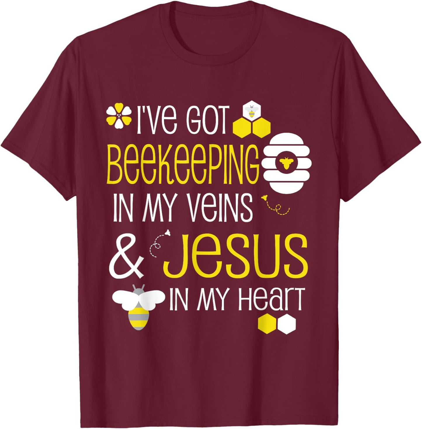 Beekeeping Christian Jesus Beekeeper Men Women Bee T-Shirt - T-Shirt | Maroon