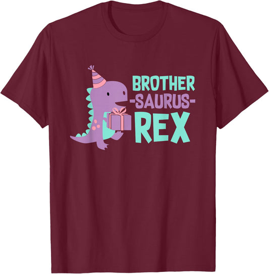 Brother Dinosaur Family Matching Dino Birthday Girls Party T-Shirt - T-Shirt | Maroon