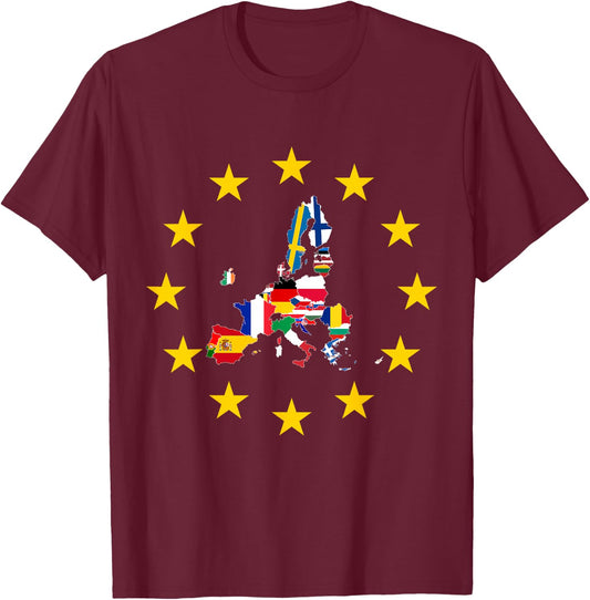 Europe Flag, Europe Countries, European Flag, European Union T-Shirt - T-Shirt | Maroon