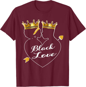 African American Valentines Day Black Love King Queen Couple T-Shirt - T-Shirt | Maroon