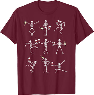 Skeleton Dancing with Hallo Wine Halloween Party Shirt T-Shirt - T-Shirt | Maroon