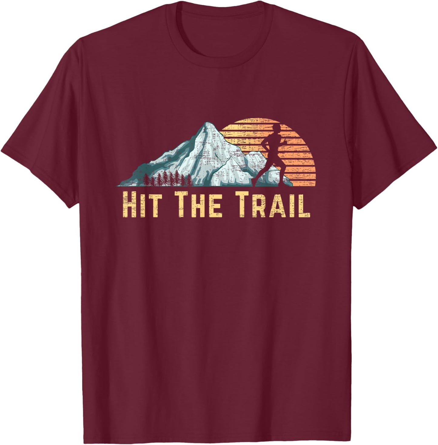 Hit The Trail Vintage Mountain Runner Retro Trail Running T-Shirt - T-Shirt | Maroon