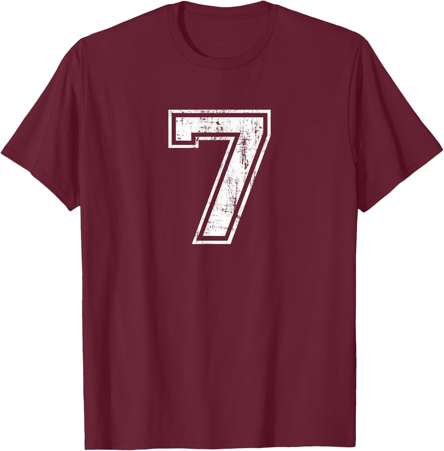 Number 7 Distressed Vintage Seven Sports Training Practice T-Shirt - T-Shirt | Maroon