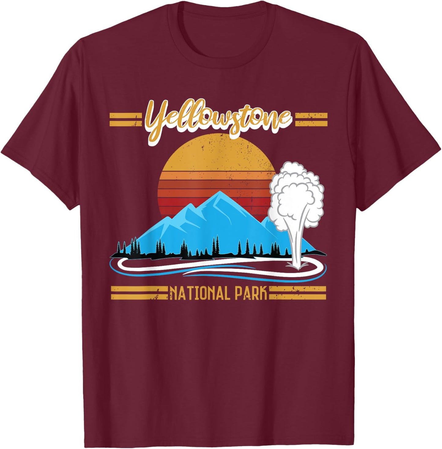 Vintage Yellowstone National Park Retro T-Shirt - T-Shirt | Maroon
