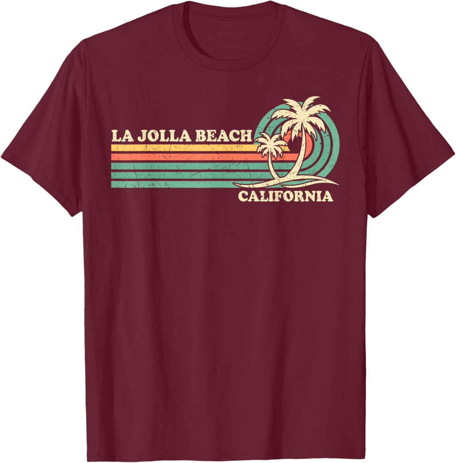 Vintage Retro Summer Vacation California La Jolla Beach T-Shirt - T-Shirt | Maroon