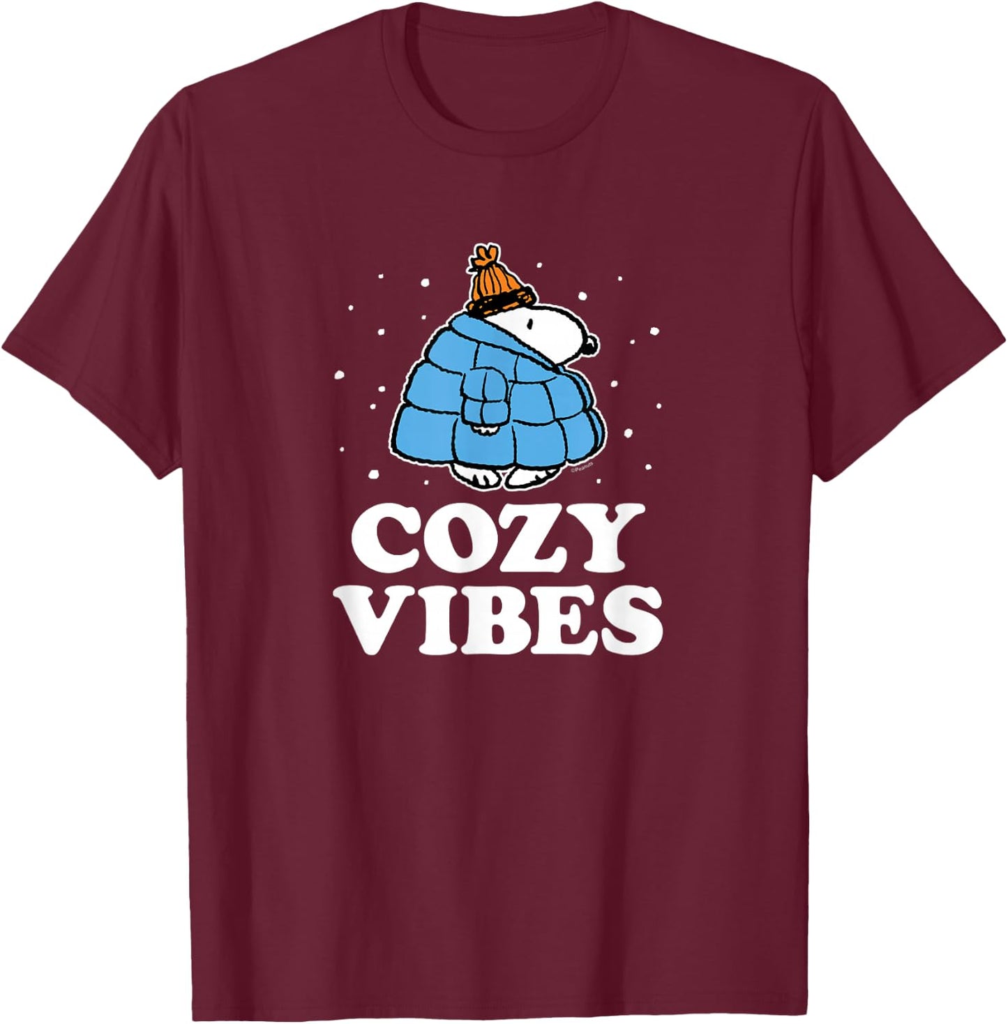 Peanuts - Puffer - Cozy Vibes T-Shirt - T-Shirt | Maroon