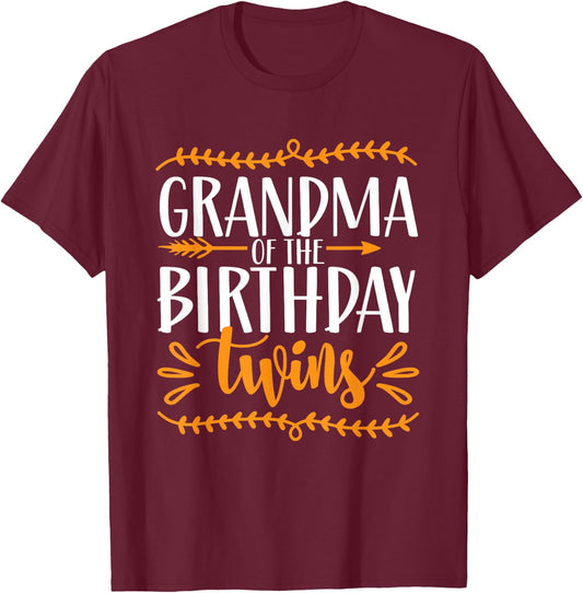 Grandma The Birthday Twins Twin Birthday Grandmother T-Shirt - T-Shirt | Maroon
