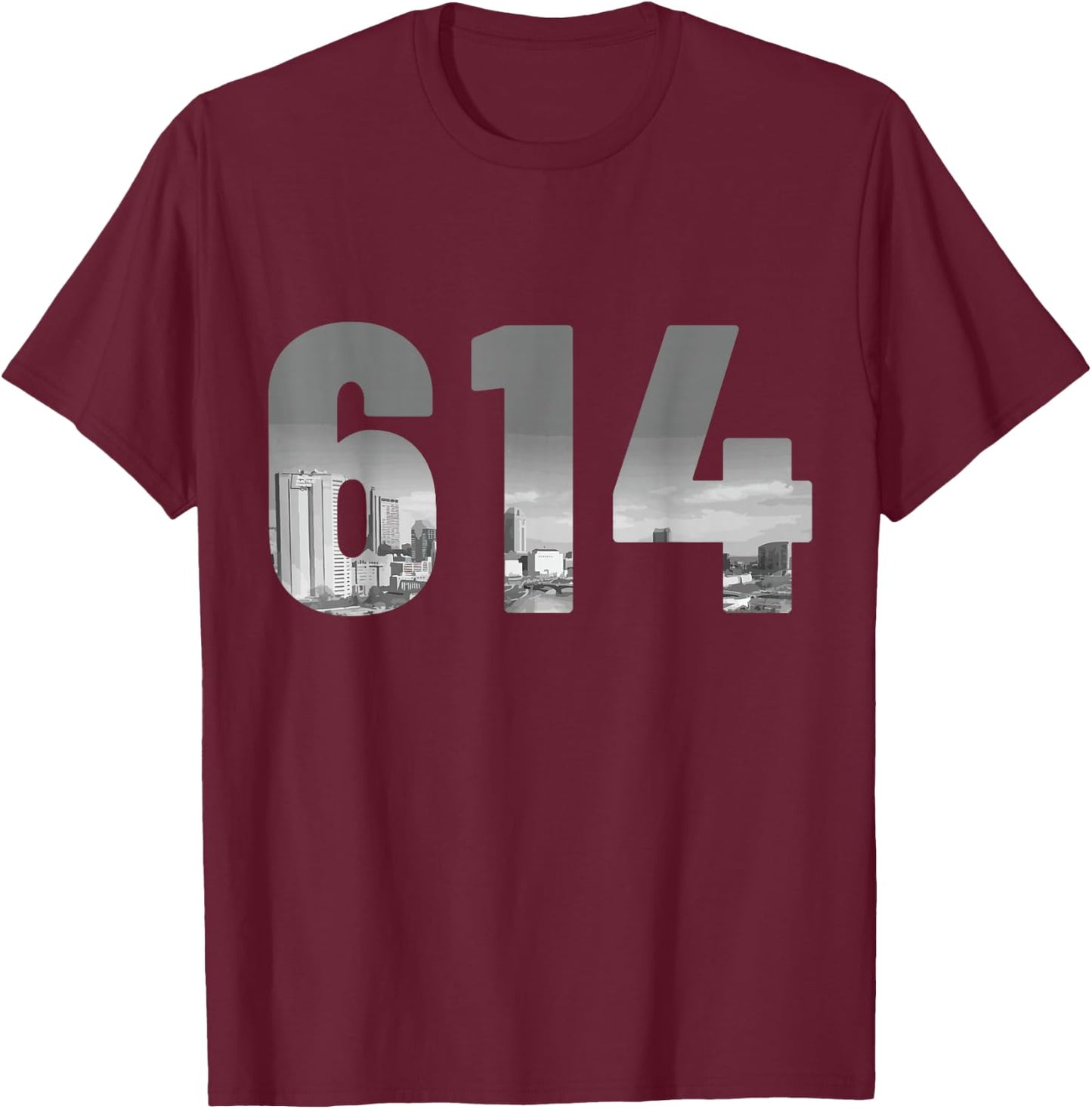 Columbus 614 Area Code Skyline Ohio Vintage T-Shirt - T-Shirt | Maroon