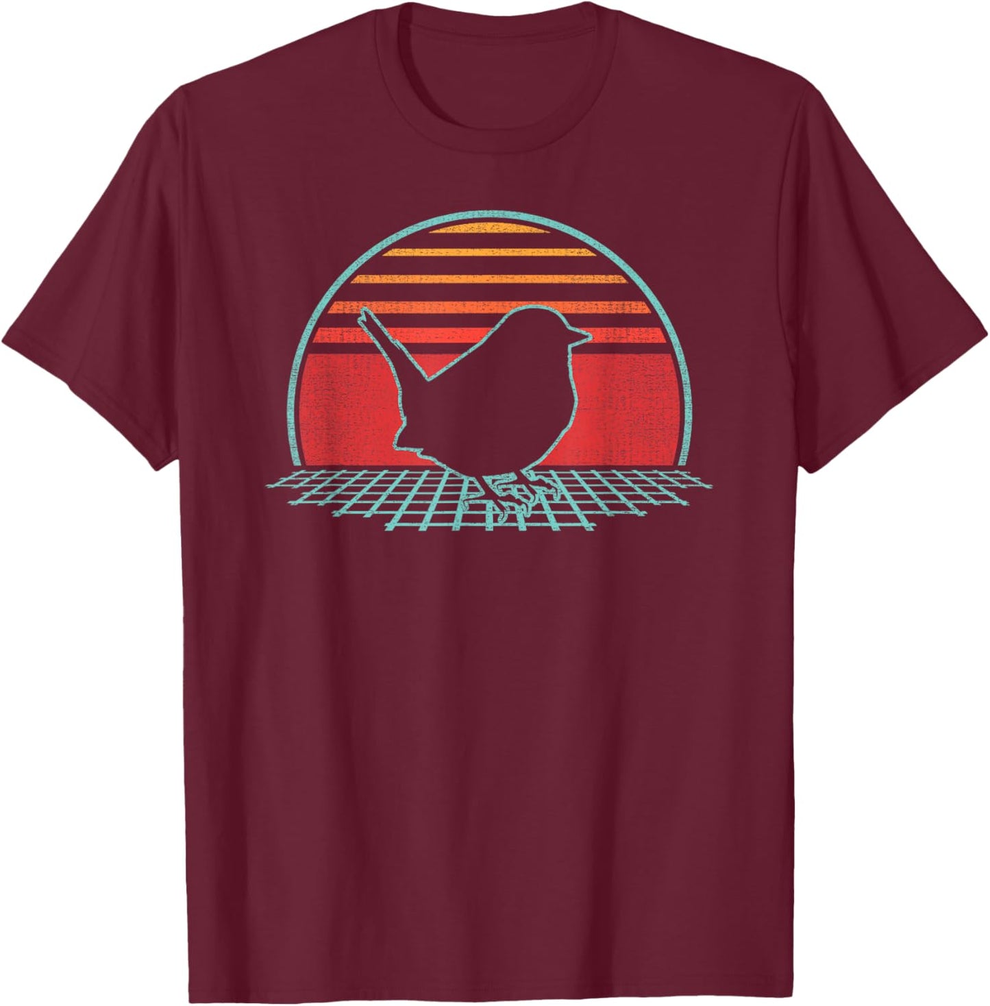 Wren Bird Retro Vintage 80s Style Birding Gift T-Shirt - T-Shirt | Maroon